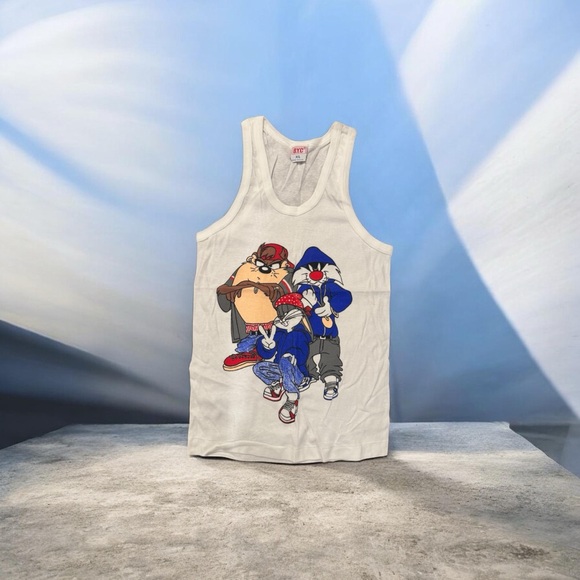 B.Y.C Other - White Looney Tunes Graphic Tank Top - Taz & Bugs Vintage